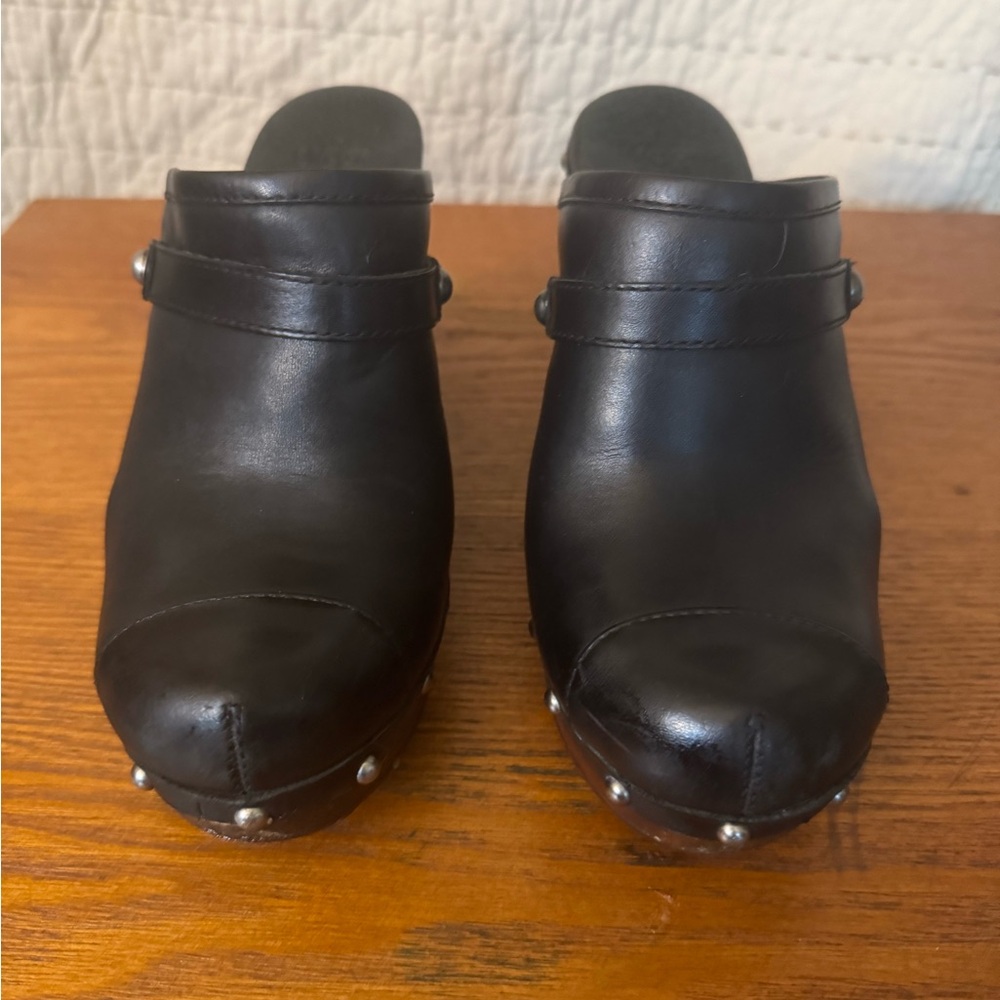 UGG Black Clogs/mules with Studded Detailing at platform and strap. Size 8